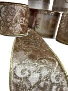 Yılbaşı Kadife Şampanya Desenli Kurdele 6,3*3 mt