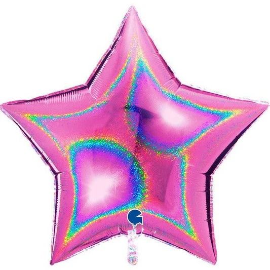 36'' Grabo Hologram Fuşya Yıldız Folyo Balon