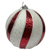 Yılbaşı Top Süs Asetat Kutulu 10 Cm Kırmızı Beyaz Desenli 2'li 25483