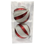 Yılbaşı Top Süs Asetat Kutulu 10 Cm Kırmızı Beyaz Desenli 2'li 25483