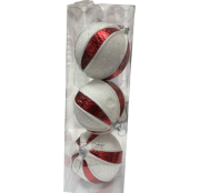 Yılbaşı Top Süs Asetat Kutulu 8 Cm Kırmızı Beyaz Desenli 3'lü 25482