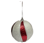 Yılbaşı Top Süs Asetat Kutulu 8 Cm Kırmızı Beyaz Desenli 3'lü 25482