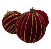 Yılbaşı Top Süs Kadife Kırmızı Gold Detaylı 6'lı 8006