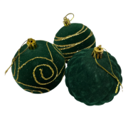 Yılbaşı Top Süs Kadife Yeşil Gold Detaylı 6'lı 8006