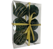 Yılbaşı Top Süs Kadife Yeşil Gold Detaylı 6'lı 8006