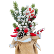 Yılbaşı Dekoratif Süs Saksı Kokina Kırmızı Beyaz 30 Cm 6666