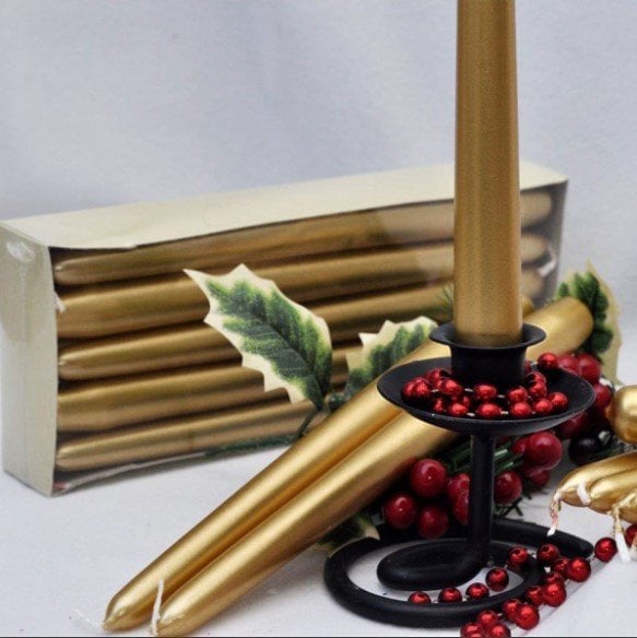 Varaklı Konik Şamdan Mum Gold 10'lu Paket
