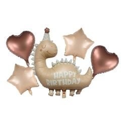 Retro Kahverengi Dinazor Tema Set Folyo Balon 5'li