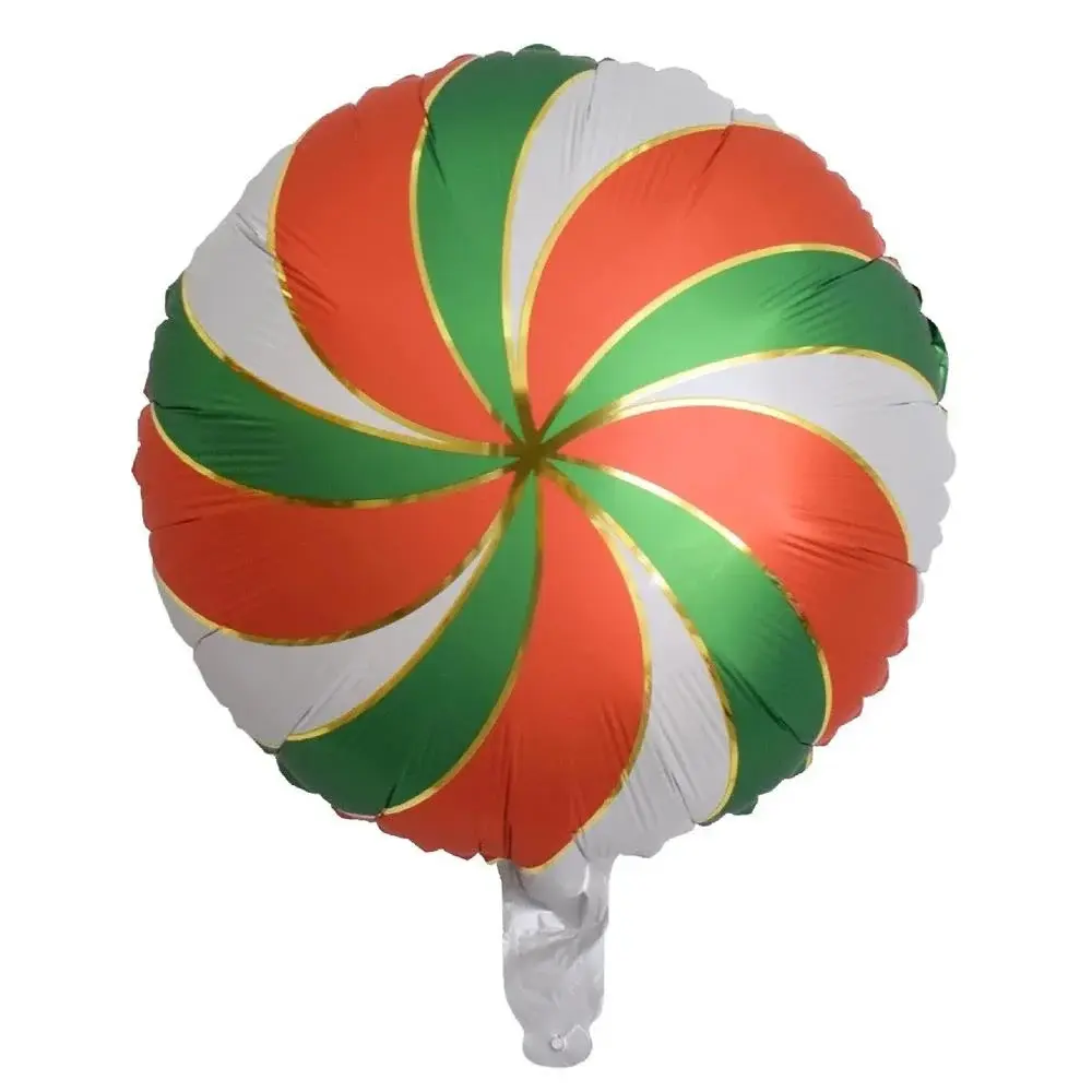 Yılbaşı Kırmızı Beyaz Yeşil Yuvarlak Şeker Folyo Balon 18''