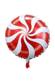 Yılbaşı Kırmızı Beyaz Yuvarlak Şeker Folyo Balon 18''