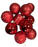 Yılbaşı Top Süs Asetat Kutulu 8 Cm Desenli Kırmızı 24'lü 7203