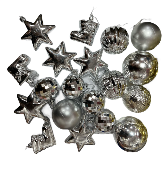 Yılbaşı Top Süs Asetat Kutulu Karışık Gümüş 3382-2
