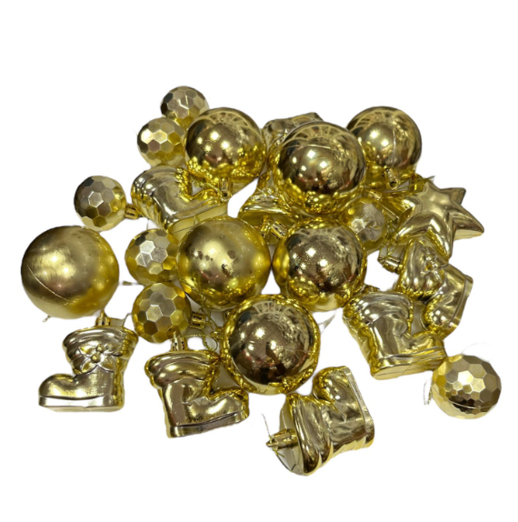 Yılbaşı Top Süs Asetat Kutulu Karışık Gold 3382-1