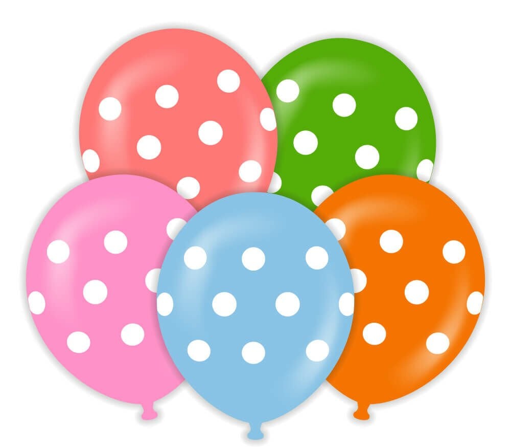 Kalisan 12'' Karışık Beyaz Puantiyeli Baskılı Balon 25'li