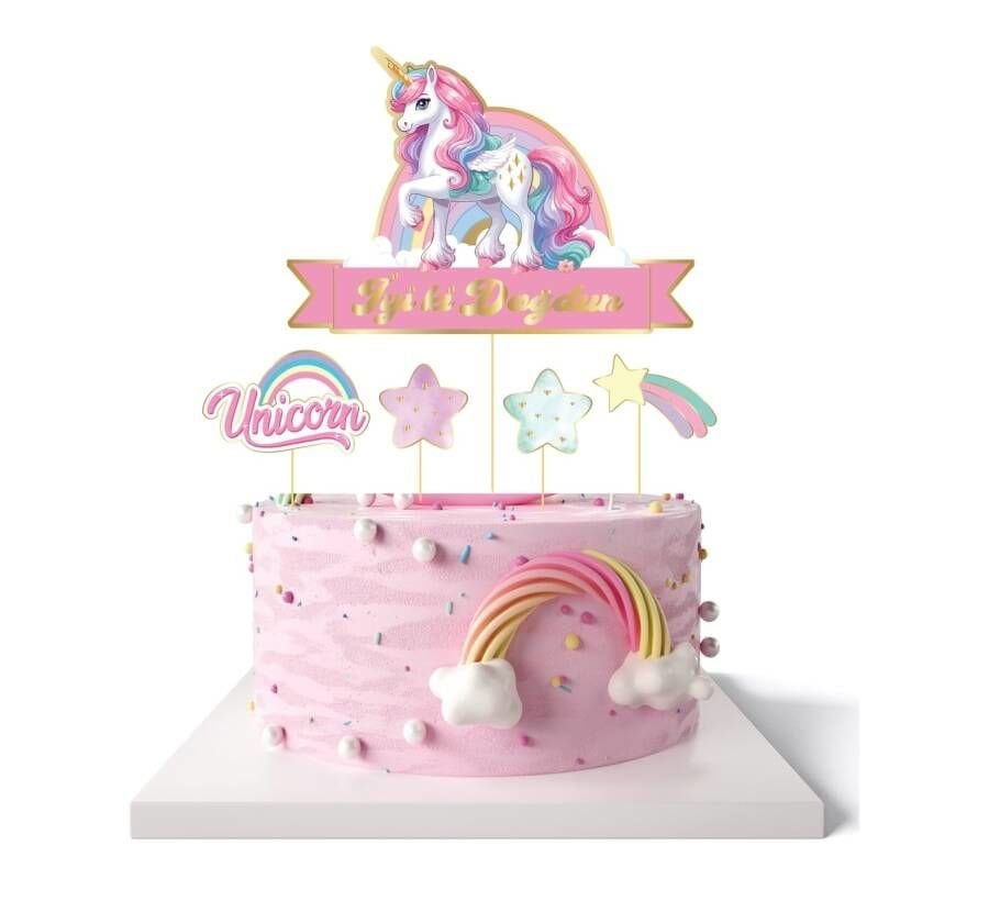 Kürdan Pasta Üstü Unicorn Temalı 5 Parça