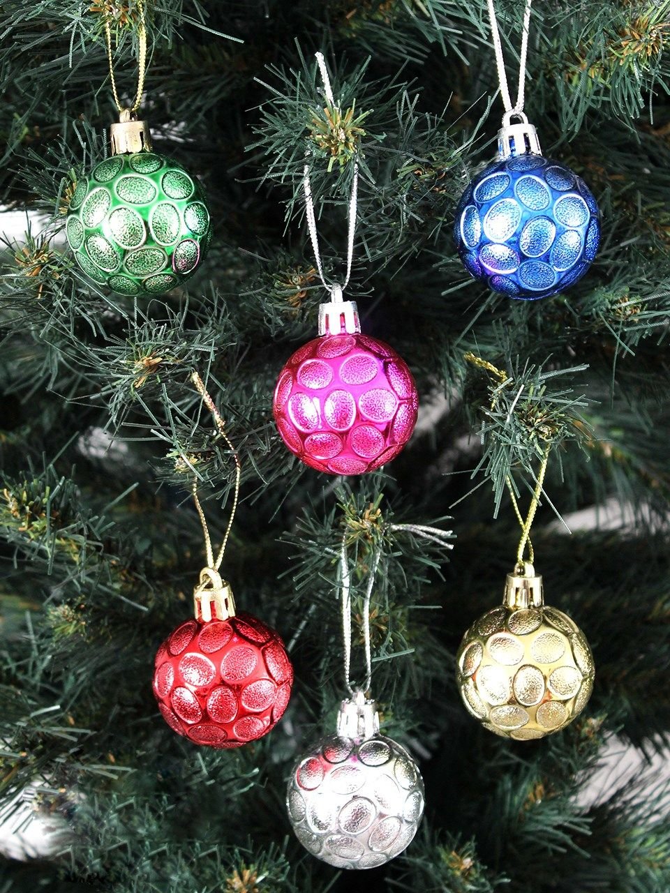 Yılbaşı Top Süs 4 Cm Renkli Oval Baskılı Top 6'lı 4792