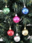 Yılbaşı Top Süs 4 Cm Renkli Oval Baskılı Top 6'lı 4792