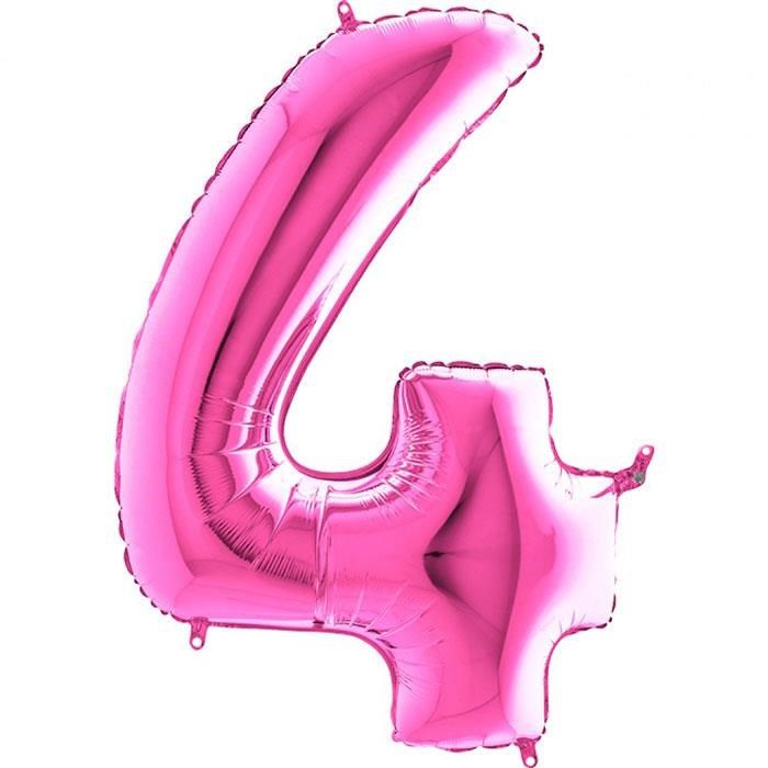 4 Rakam Pembe (Fuchsia) Folyo Balon 82 cm