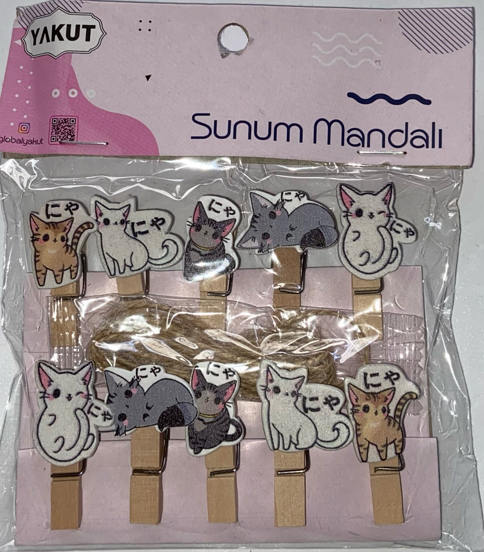 Ahşap Sunum Tekir Kedi Mandalı 10 lu