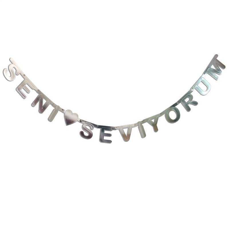 Metalik Gümüş Seni Seviyorum Banner