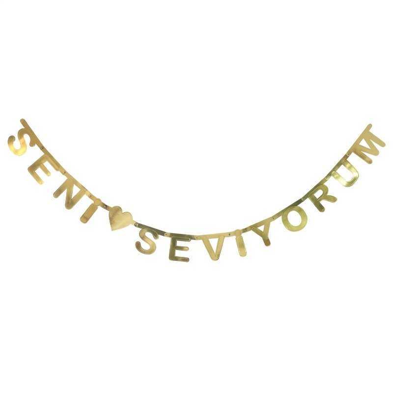 Metalik Gold Seni Seviyorum Banner