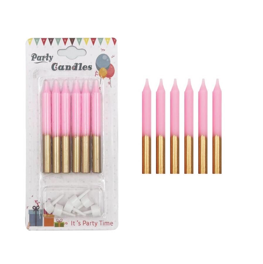 Mum İnce 2 Renkli Pembe-Gold 8 Cm 6 Adet