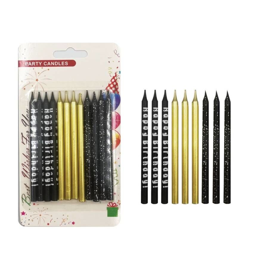 Mum İnce Happy Birthday Baskılı Simli 3 Model 10 Cm 12 Adet