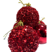 Yılbaşı Süs Top Asetat Kutulu 6 cm 16'lı Kırmızı Parlak Simli 7021