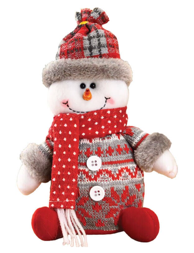 Yılbaşı Dekoratif Oturan Kardan Adam Ekoseli 25 Cm