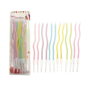 İnce mum 16 Cm Dalgalı Makaron Renkli Mum 12'li