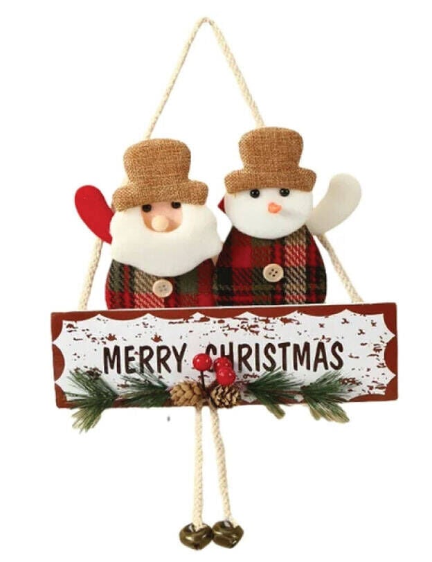 Yılbaşı Kapı Süsü Merry Christmas Figür 35 Cm Renkli 2 li