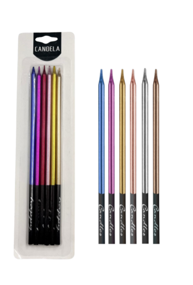 Mum İnce Kalem Model Metalik Renkli 15 Cm 6'lı