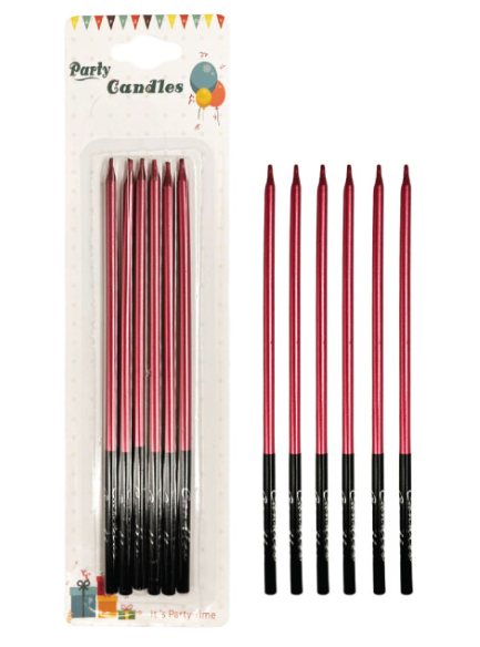 Mum İnce Kalem Model Metalik Kırmızı 15 Cm 6'lı