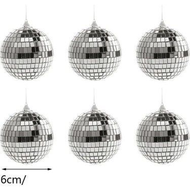 Asetat Kutulu Disko Topu Gümüş 4 cm 6'lı 2222-2