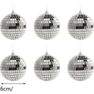 Asetat Kutulu Disko Topu Gümüş 4 cm 6'lı 2222-2