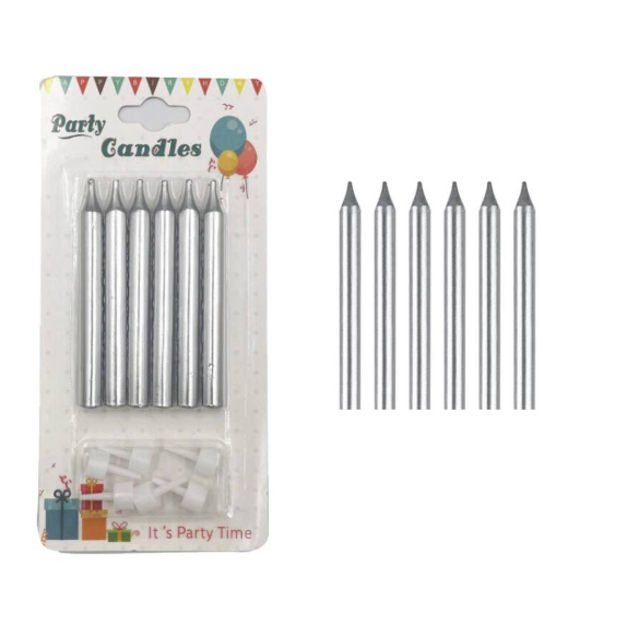 8 cm 6'lı İnce Mum Gümüş