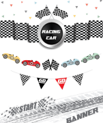 Yarış Arabaları Temalı Kağıt Banner 9 Parça