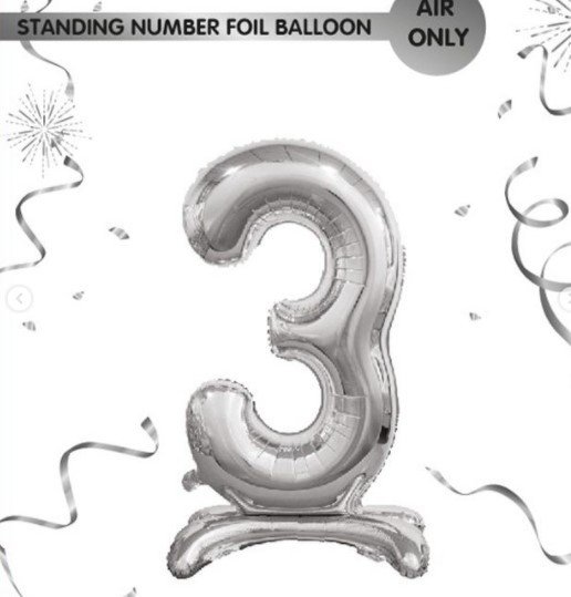 Ayaklı Gümüş Renkli 3 Rakam Folyo Balon