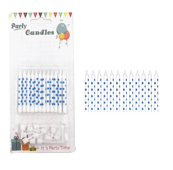 Mum İnce Puantiyeli Mavi 6 Cm 12 Parça