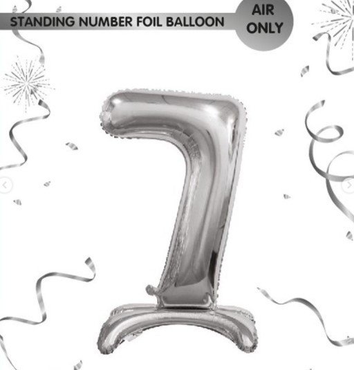 Ayaklı Gümüş Renkli 7 Rakam Folyo Balon