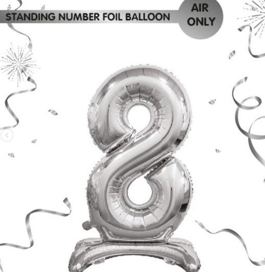 Ayaklı Gümüş Renkli 8 Rakam Folyo Balon