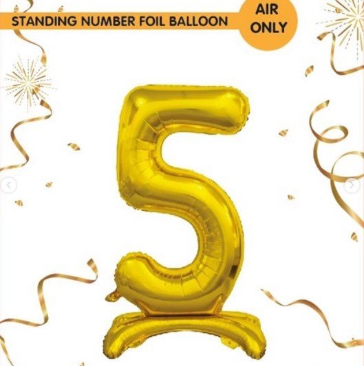 Ayaklı Gold Renkli 5 Rakam Folyo Balon