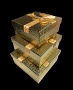Sevgililer Günü Kare Kutu 3'lü Gold Timsah Desenli 125241