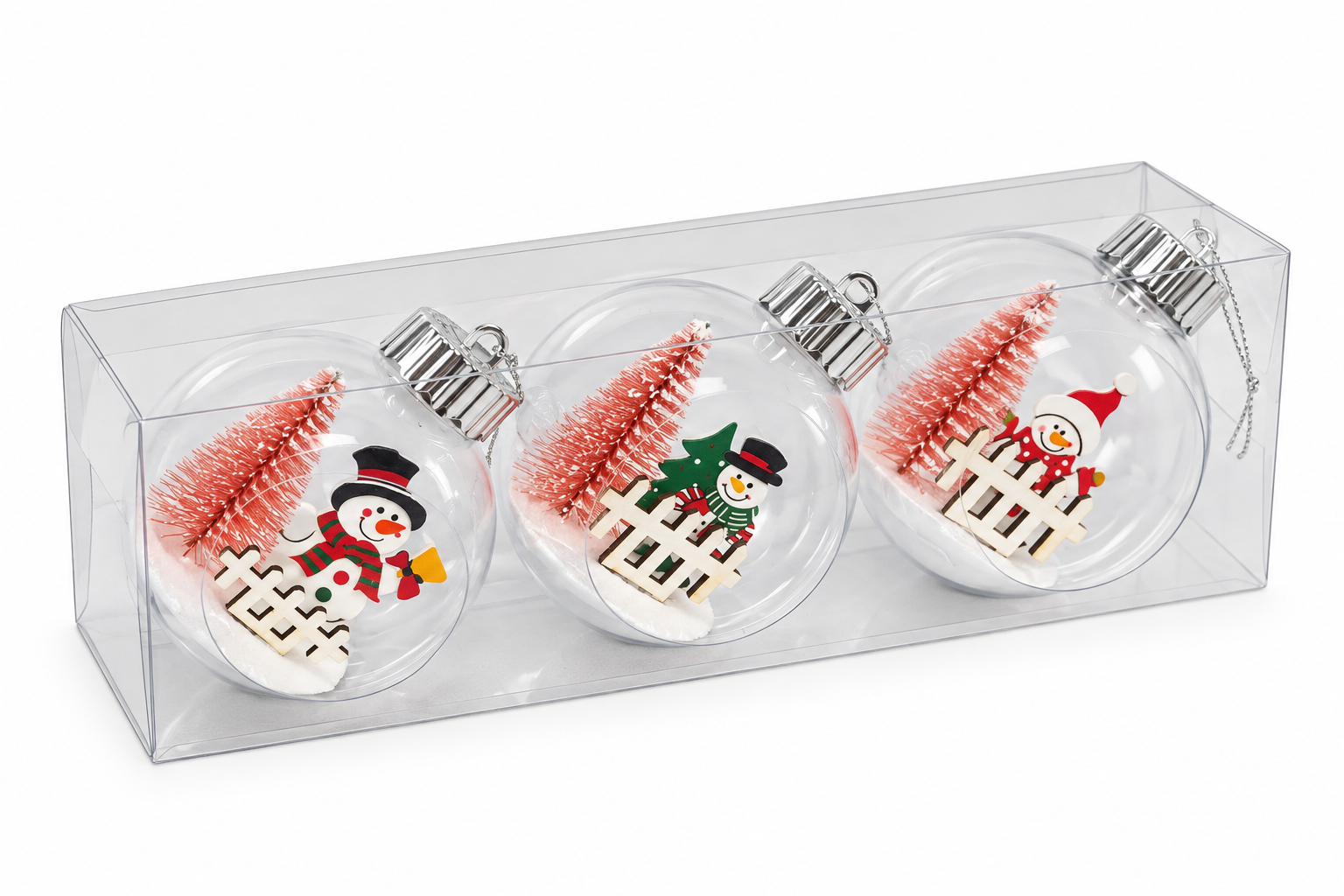 Yılbaşı Top Teraryum 3 lü 8 cm Kırmızı Çam Dekor Ağaç Süs