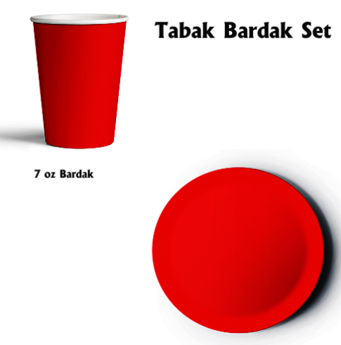 8'li Karton Set Tabak Bardak Kırmızı