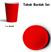 8'li Karton Set Tabak Bardak Kırmızı