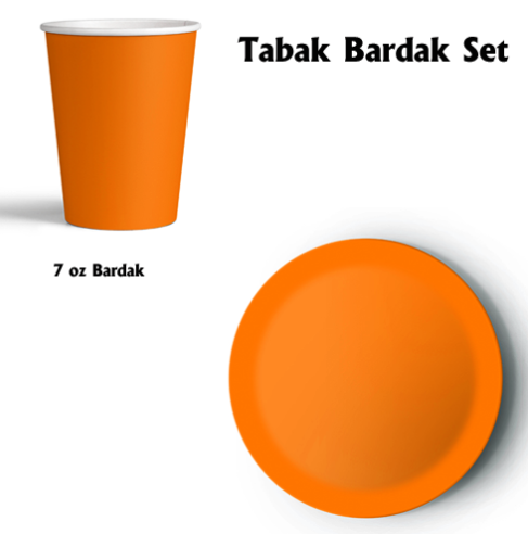 8'li Karton Set Tabak Bardak Turuncu