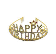 Taç Metal Taşlı Happy Birthday Yıldızlı Lüks Gold