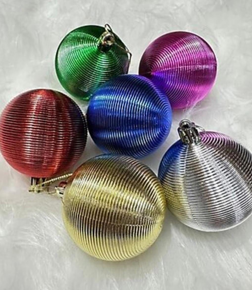 Yılbaşı Top Süs 6 Cm  Renkli Çizgili Model 6'lı 4686