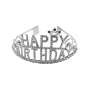 Taç Metal Taşlı Happy Birthday Yıldızlı Lüks Gümüş